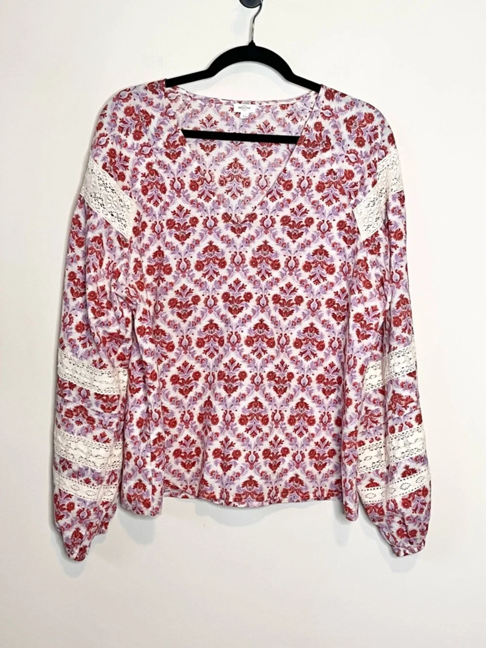 ANTHROPOLOGIE Eze Sur Mer Floral Lace Sleeve Boho Blouse Size Large - Picture 2 of 5